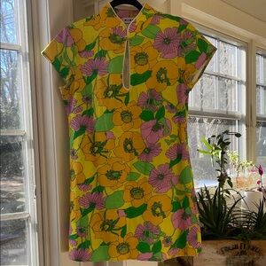 RIXO Yellow and Green Floral Mini Dress